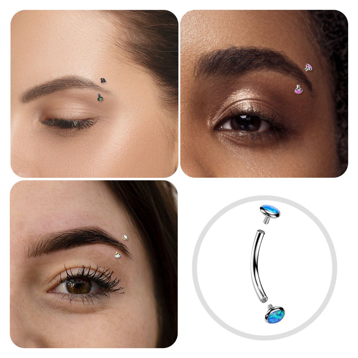 Titanium Curved Eyebrow Barbell 16G 8mm with Opal - photo 2