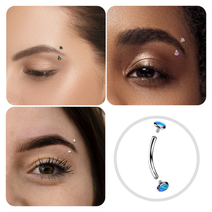 Titanium Curved Eyebrow Barbell 16G 8mm with Opal - photo 2