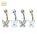 14K Solid Gold 14 Gauge CZ Butterfly Belly Button Ring