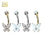 14K Solid Gold 14 Gauge CZ Butterfly Belly Button Ring