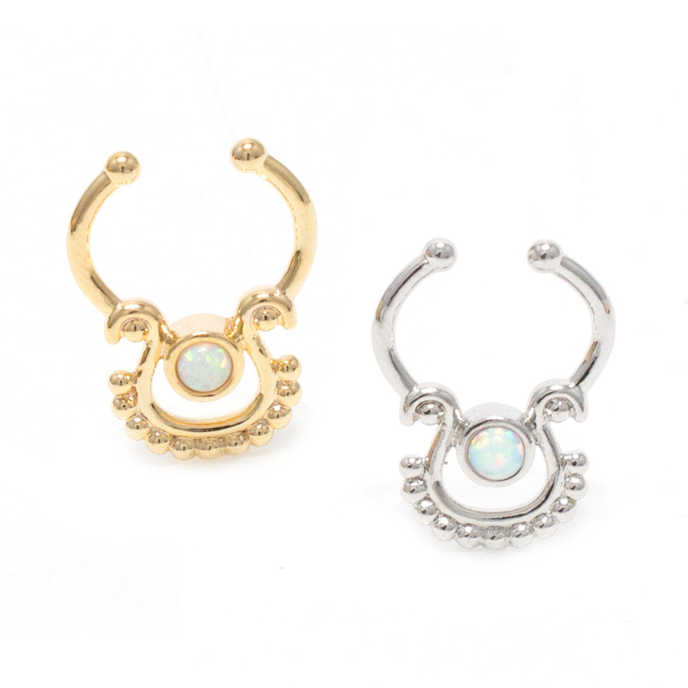 Surgical Steel Adjustable Faux Septum Ring with Synthetic Opal