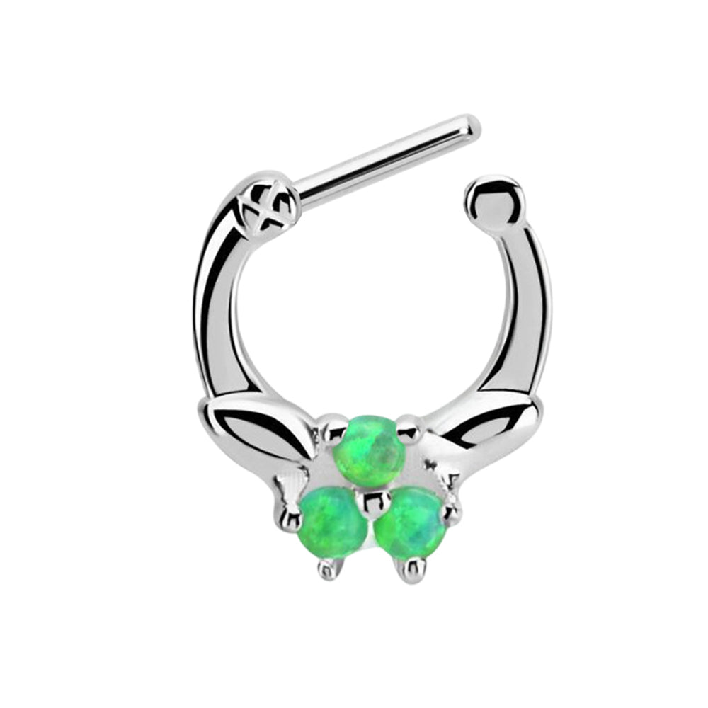 Surgical Steel Hinged Septum Ring 16G 6mm & 8mm with 3 Synthetic Opals - photo 3