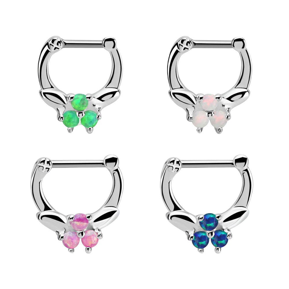Surgical Steel Hinged Septum Ring 16G 6mm & 8mm with 3 Synthetic Opals