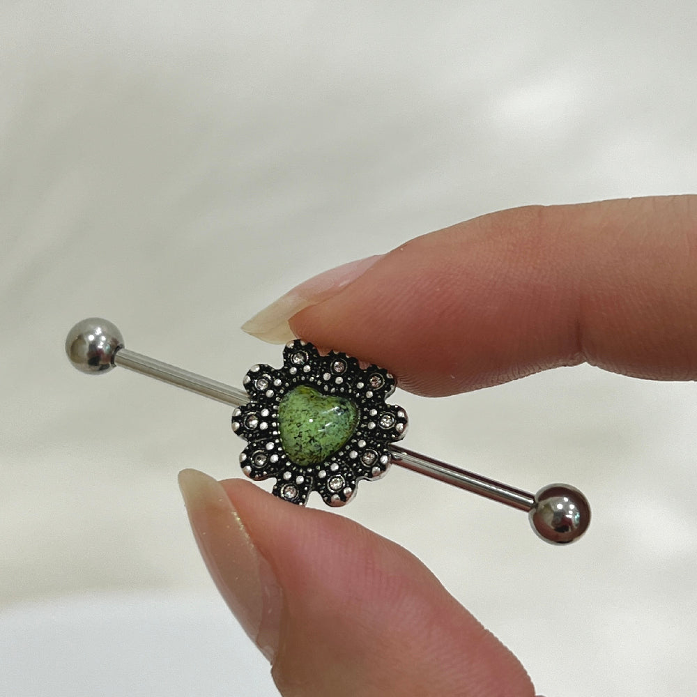 Surgical Steel 14 Gauge Industrial Barbell with Filigree Heart Opal - photo 2