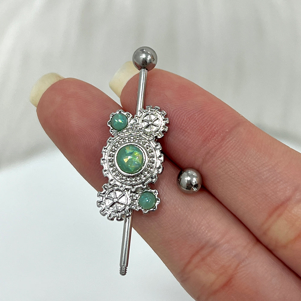 Surgical Steel 14 Gauge Industrial Barbell with Steampunk Opal - photo 2