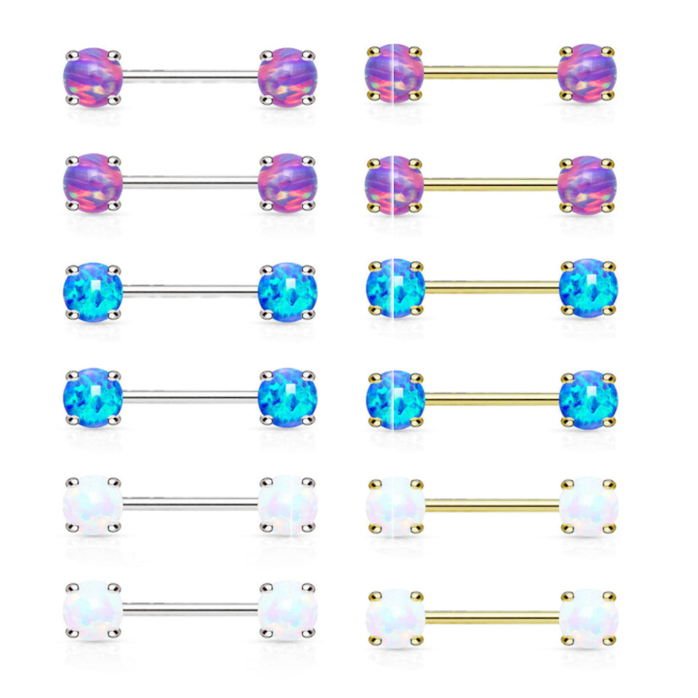 Surgical Steel 14 Gauge Opal Nipple Barbell - Pair