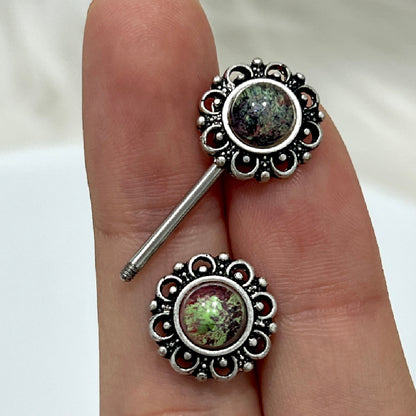 Surgical Steel 14 Gauge Nipple Barbells with Round Opal - Pair - photo 2