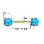 Surgical Steel 14 Gauge Opal Nipple Barbell - Pair