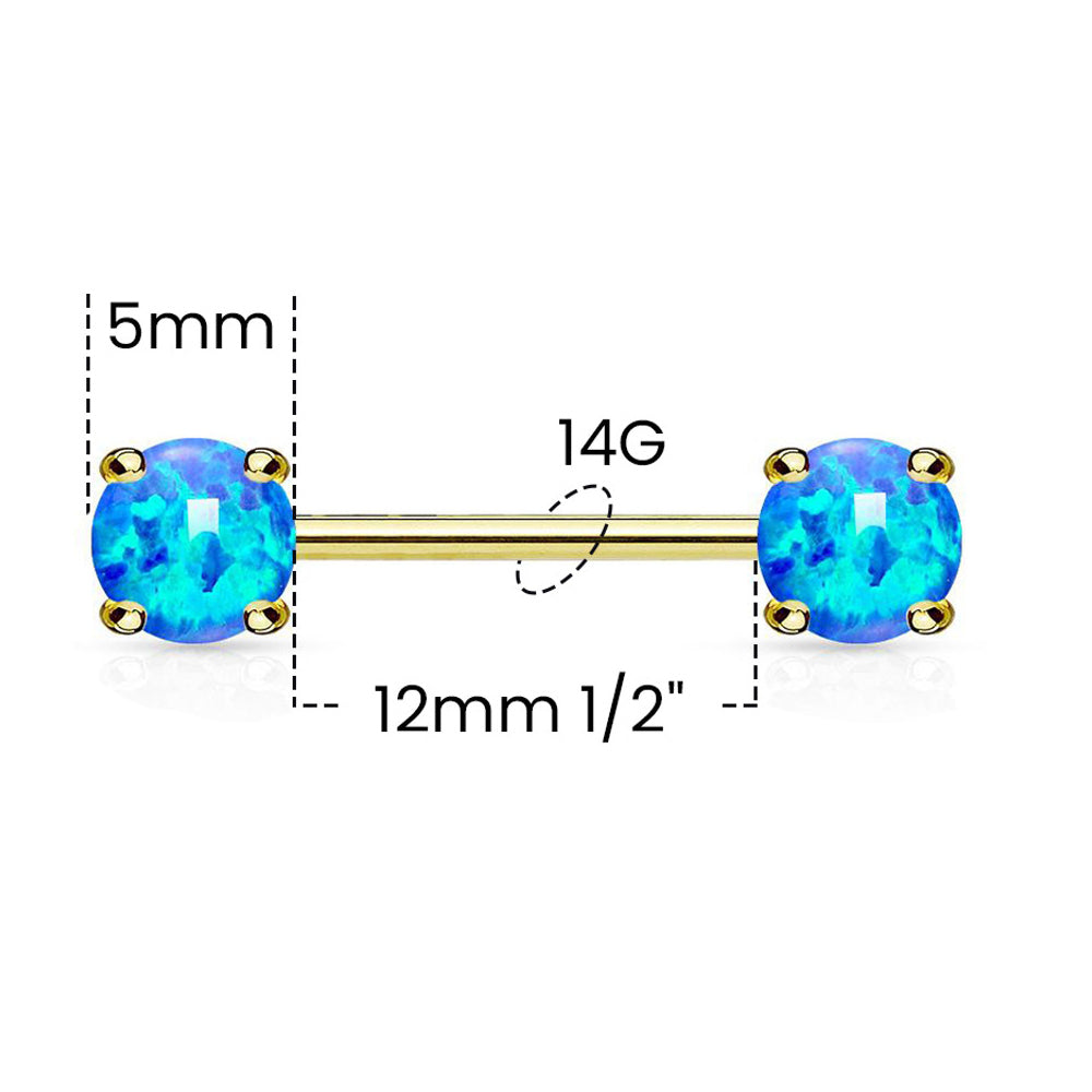 Surgical Steel 14 Gauge Opal Nipple Barbell - Pair