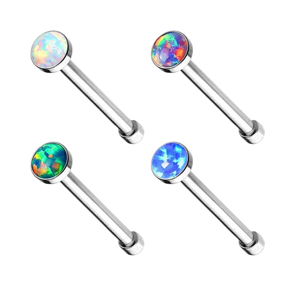 Surgical Steel 20 Gauge Nose Bone Stud with Bezel Set Opal