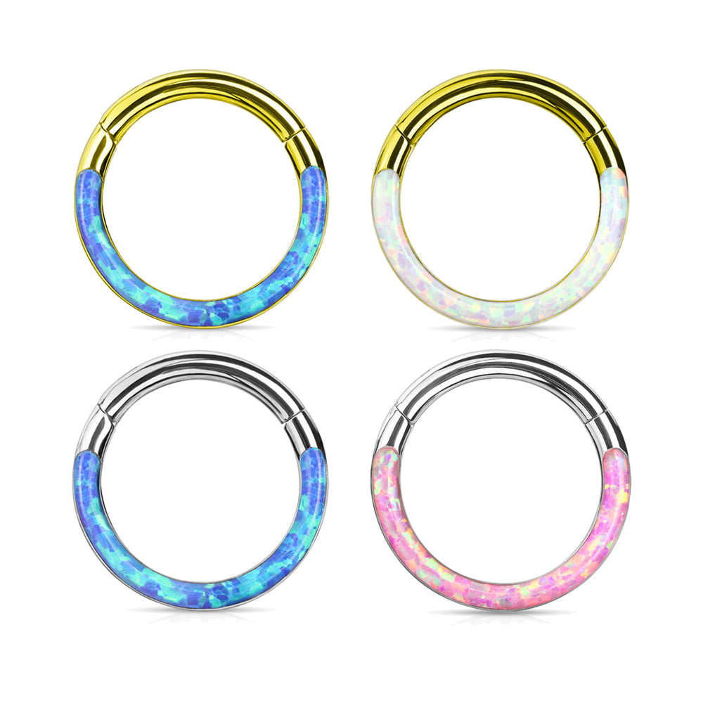 Surgical Steel 16 Gauge Front Facing Opal Hinged Segment Ring