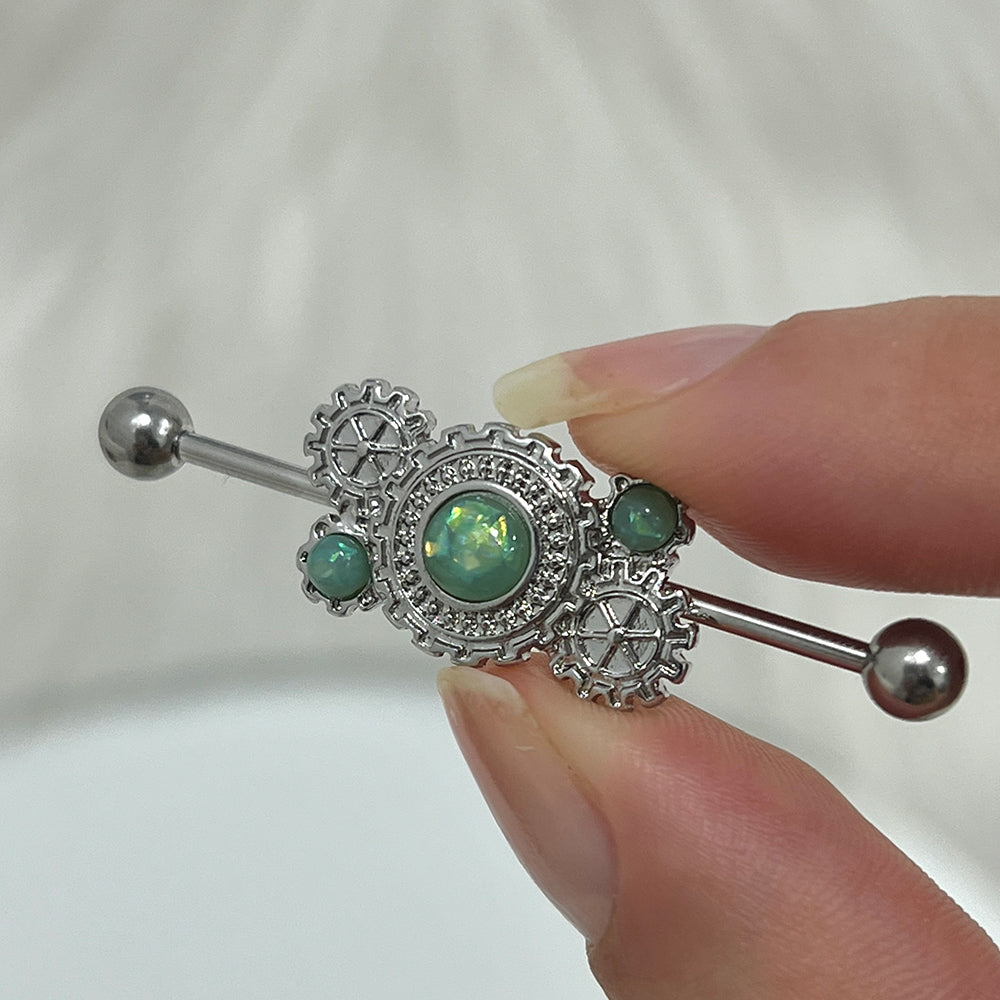 Surgical Steel 14 Gauge Industrial Barbell with Steampunk Opal - photo 3