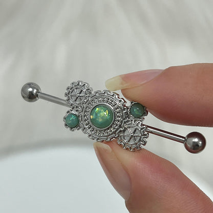 Surgical Steel 14 Gauge Industrial Barbell with Steampunk Opal - photo 3