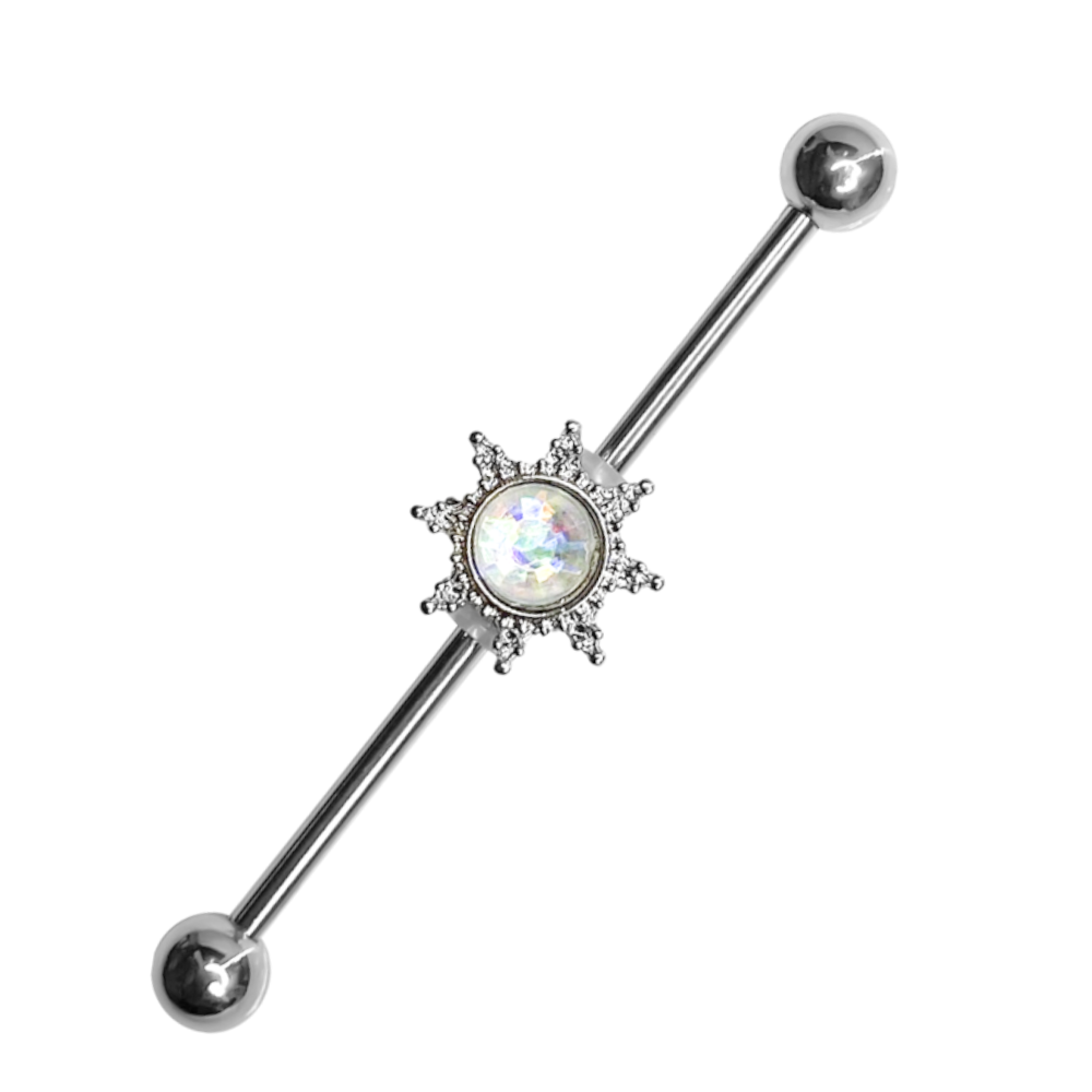 Surgical Steel 14 Gauge Industrial Barbell with Opal Sun