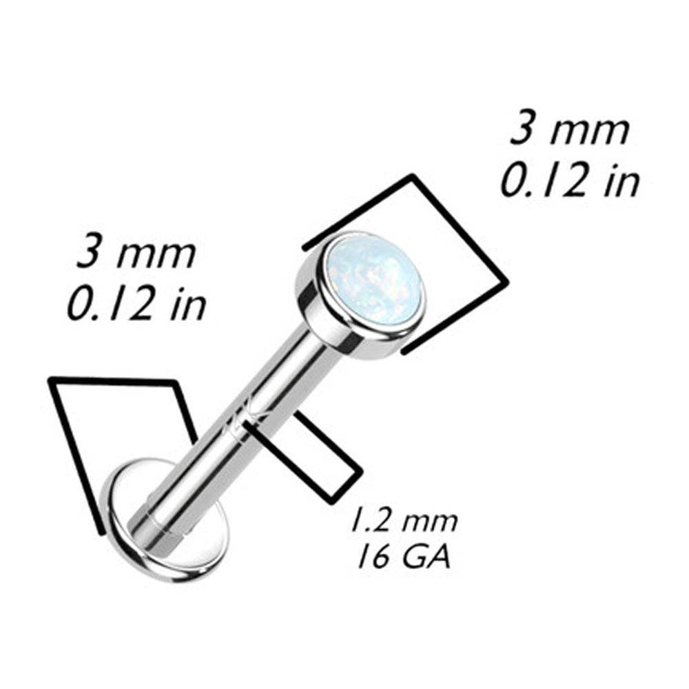 14K Solid Gold 16 Gauge Internally Threaded Opal Top Labret Stud
