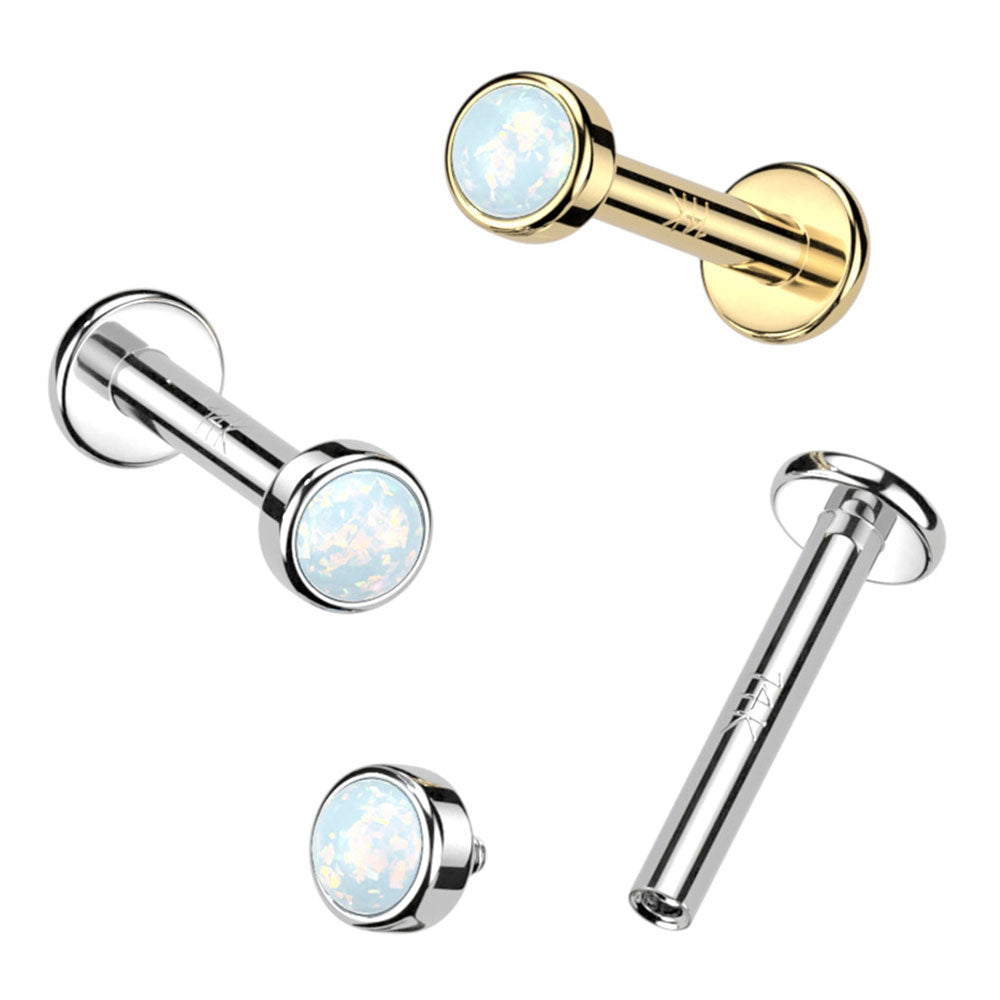 14K Solid Gold 16 Gauge Internally Threaded Opal Top Labret Stud