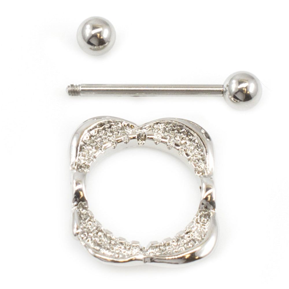Surgical Steel 14 & 16 Gauge Shark Teeth CZ Nipple Shield Rings - Pair - photo 2