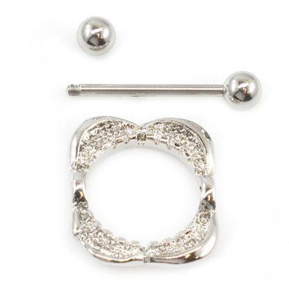 Surgical Steel 14 & 16 Gauge Shark Teeth CZ Nipple Shield Rings - Pair - photo 2