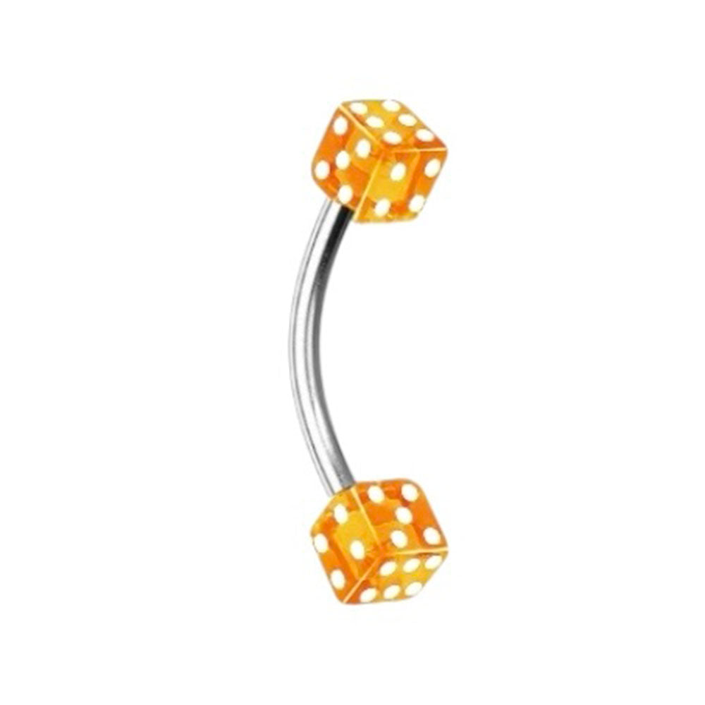 Surgical Steel Curved Barbell 16G with UV Acrylic Dice - 10 Colors - photo 10
