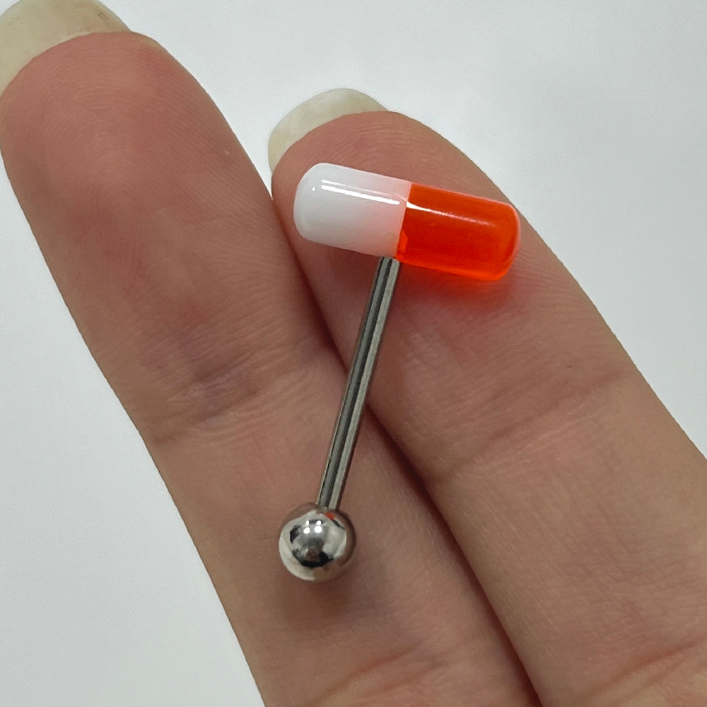 Surgical Steel 14 Gauge Tongue Barbell with UV Glow Acrylic Pill - photo 9