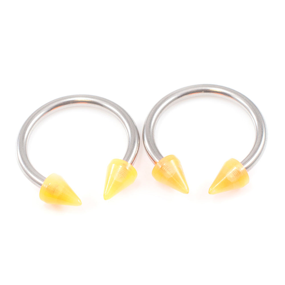 Surgical Steel 10 Gauge Horseshoe Barbell with Acrylic Spike - Pair - photo 3