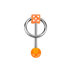 Surgical steel tongue barbell with glow-in-the-dark dice