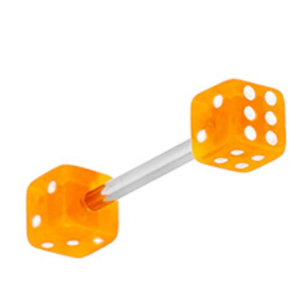 Surgical Steel Double Dice Tongue Barbell 14 Gauge 15mm - 9 Colors