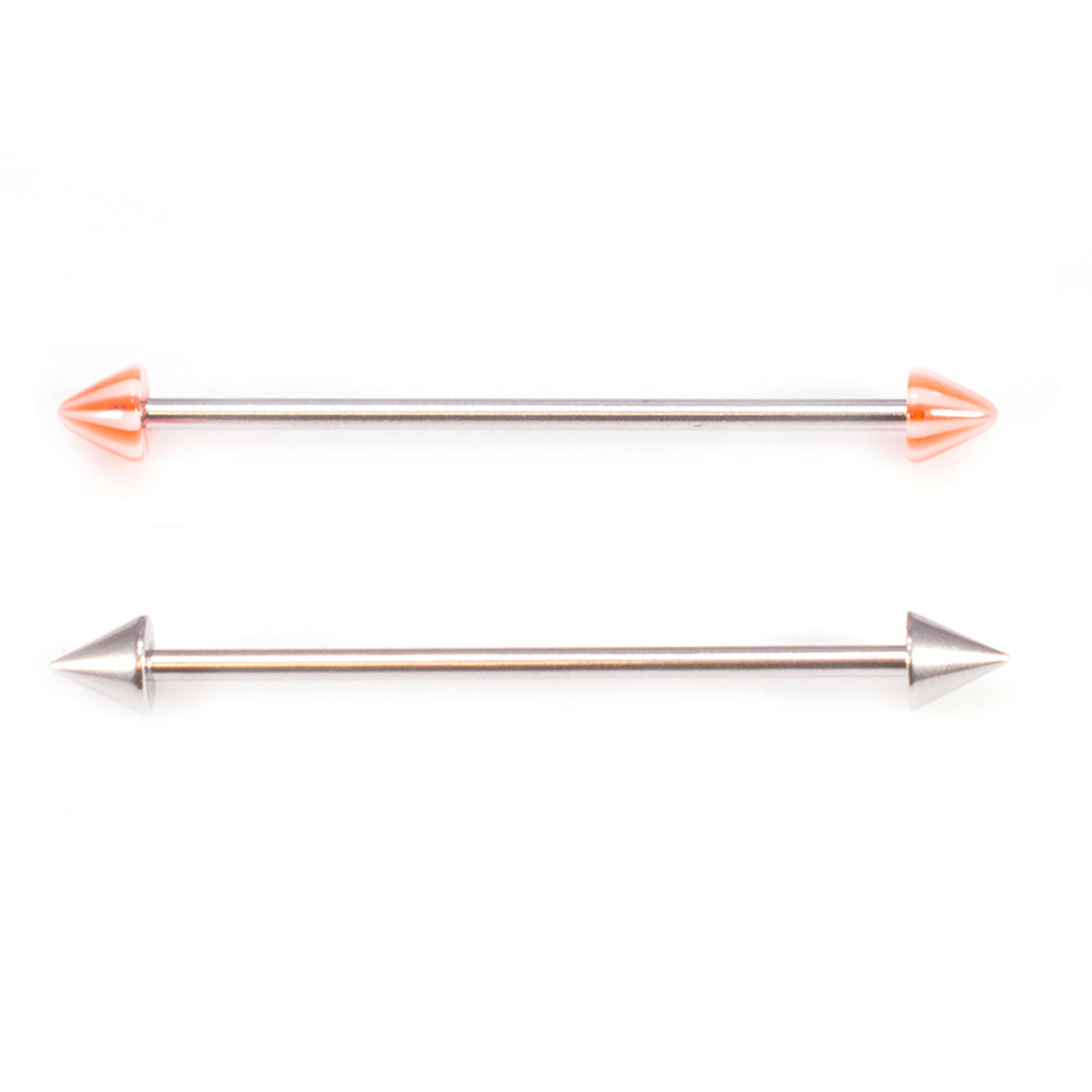 Surgical Steel 14 Gauge Industrial Barbell with Stripe Spike - Pair - photo 7