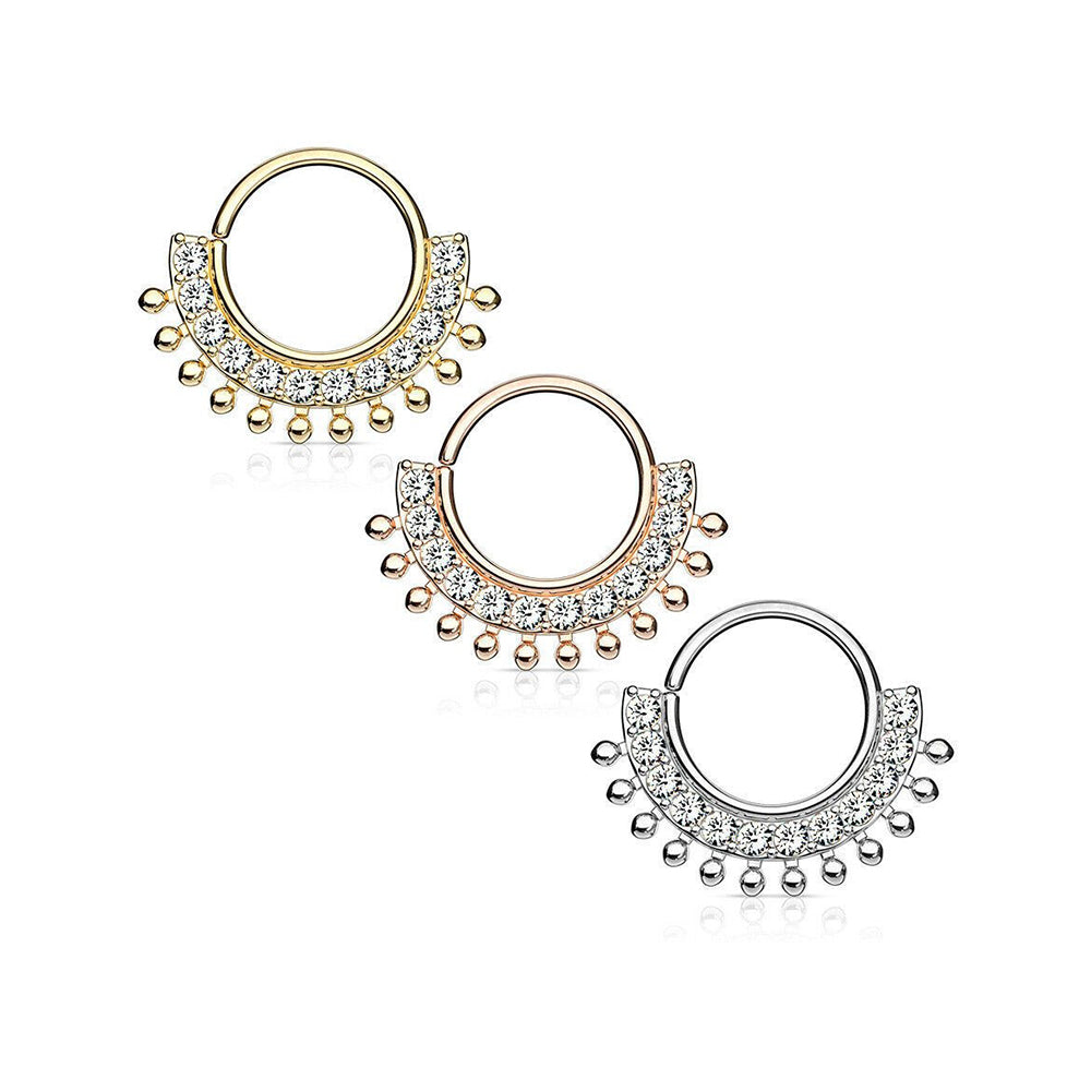 Surgical Steel 16 Gauge Ornate Paved CZ Bendable Hoop Ring - 15mm