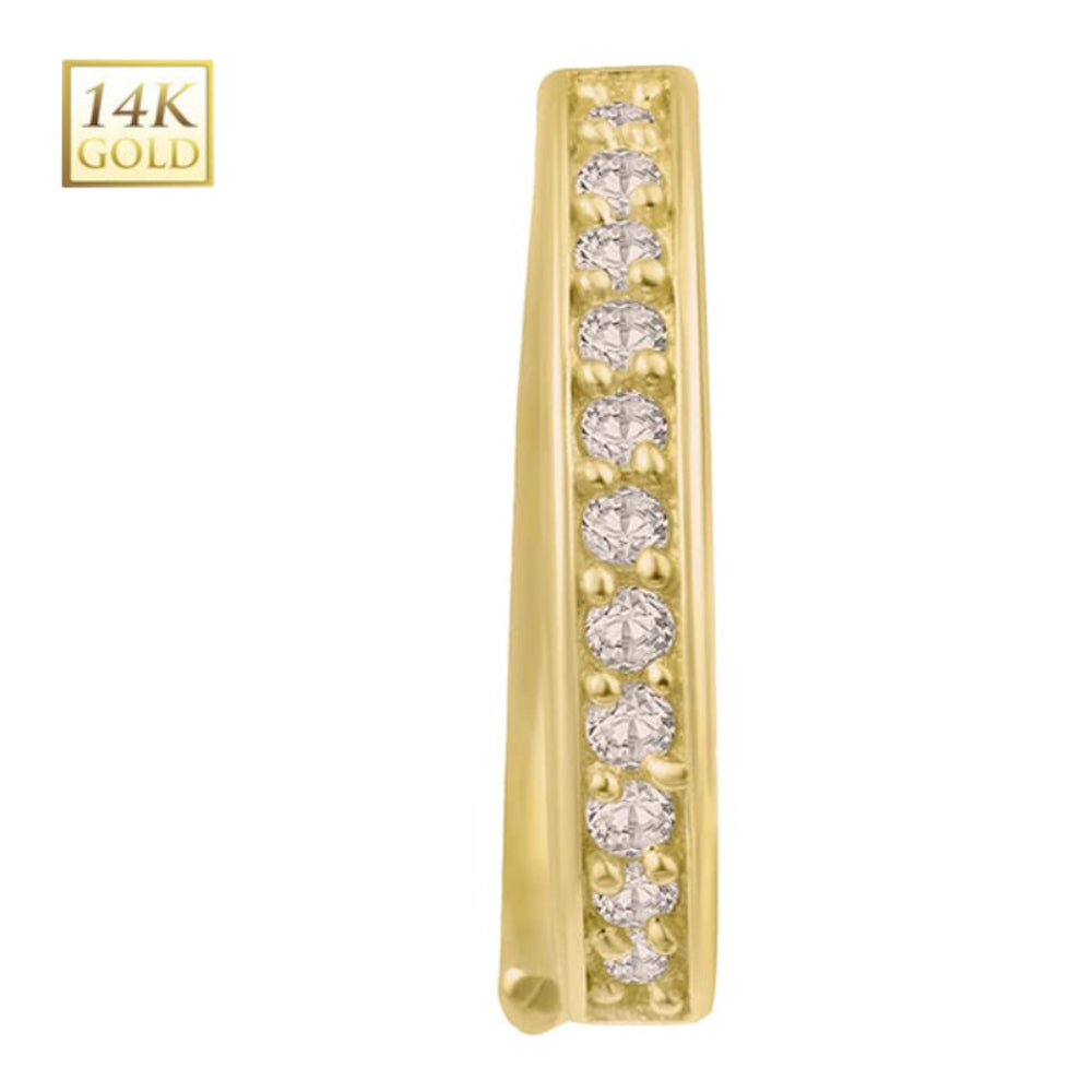 14K Solid Yellow Gold Paved Diamond Bendable Nose Hoop 22 Gauge 8mm - photo 2