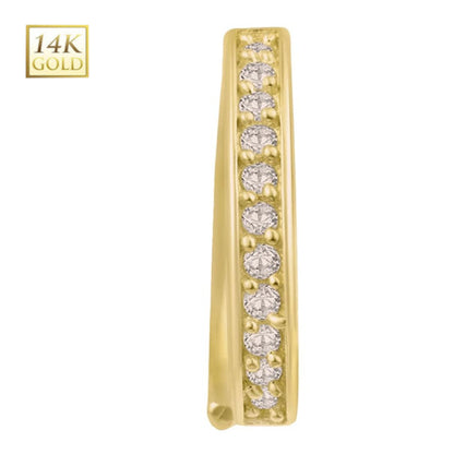 14K Solid Yellow Gold Paved Diamond Bendable Nose Hoop 22 Gauge 8mm - photo 2