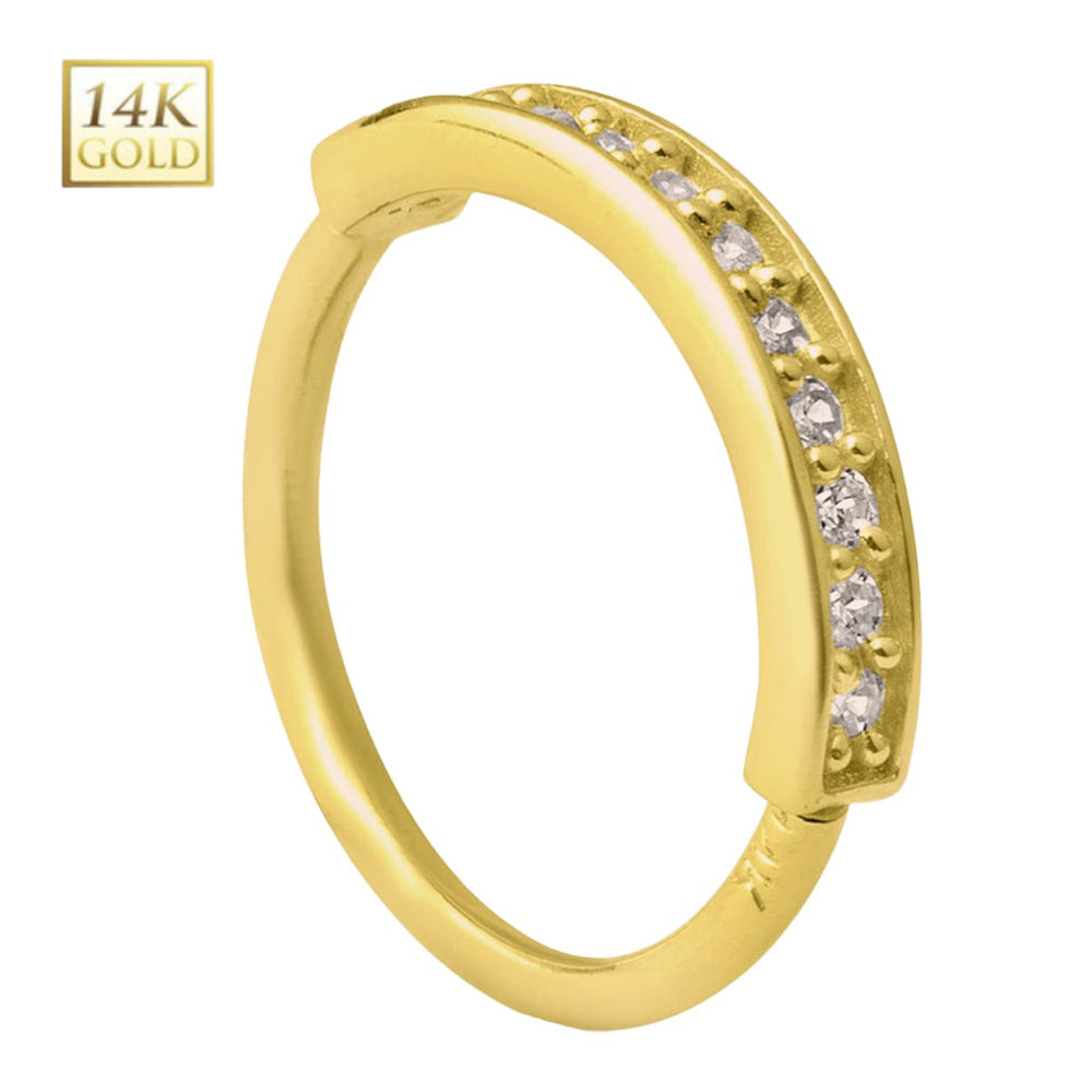 14K Solid Yellow Gold Paved Diamond Bendable Nose Hoop 22 Gauge 8mm