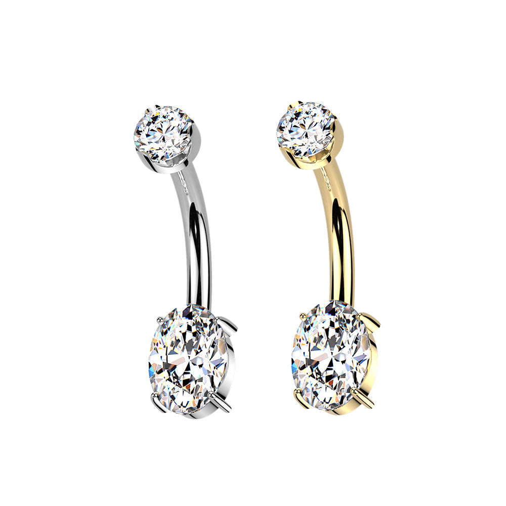 Gold Plated Titanium 14 Gauge Oval CZ Belly Button Ring 10mm