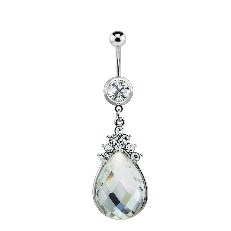 Surgical Steel 14 Gauge Belly Ring with Oval CZ Dangle