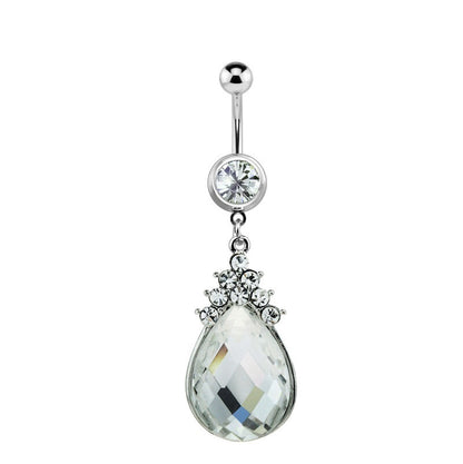 Surgical Steel 14 Gauge Belly Ring with Oval CZ Dangle