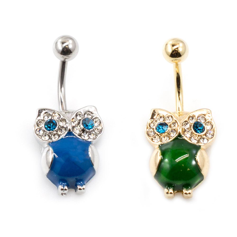 Surgical Steel Belly Ring with Large CZ Owl Design