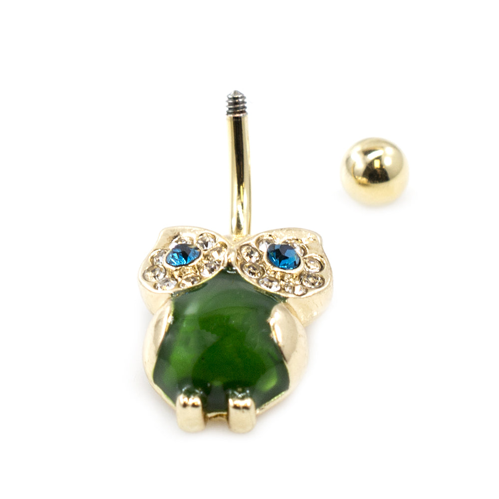 Surgical Steel Belly Ring with Large CZ Owl Design - photo 2