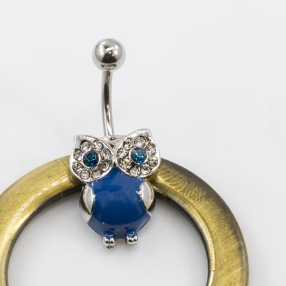 Surgical Steel Belly Ring with Large CZ Owl Design - photo 8