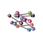 Surgical Steel Straight Barbell Tongue Ring 14 Gauge Acrylic - 8 Pack - Kruelty