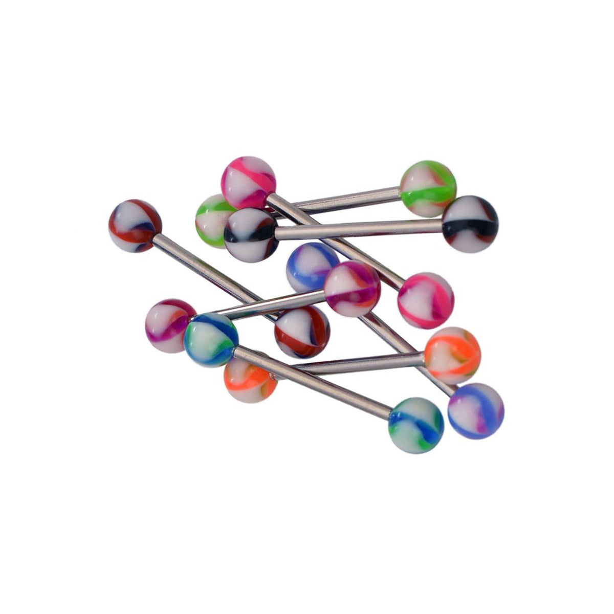 Surgical Steel Straight Barbell Tongue Ring 14 Gauge Acrylic - 8 Pack - Kruelty