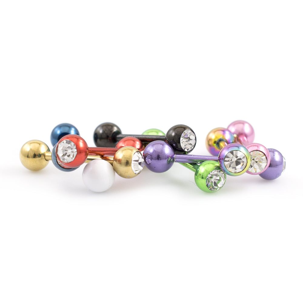 Surgical Steel Anodized Tongue Barbells 14G with Clear CZ - 10 Pack - photo 3