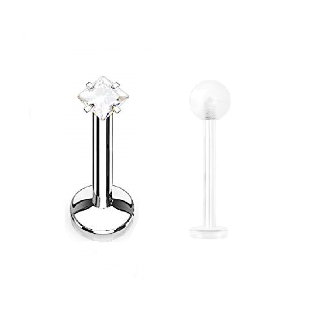 Surgical Steel & Bioflex Labret Studs 16 Gauge 10mm - 2 Pack