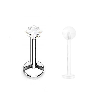 Surgical Steel & Bioflex Labret Studs 16 Gauge 10mm - 2 Pack
