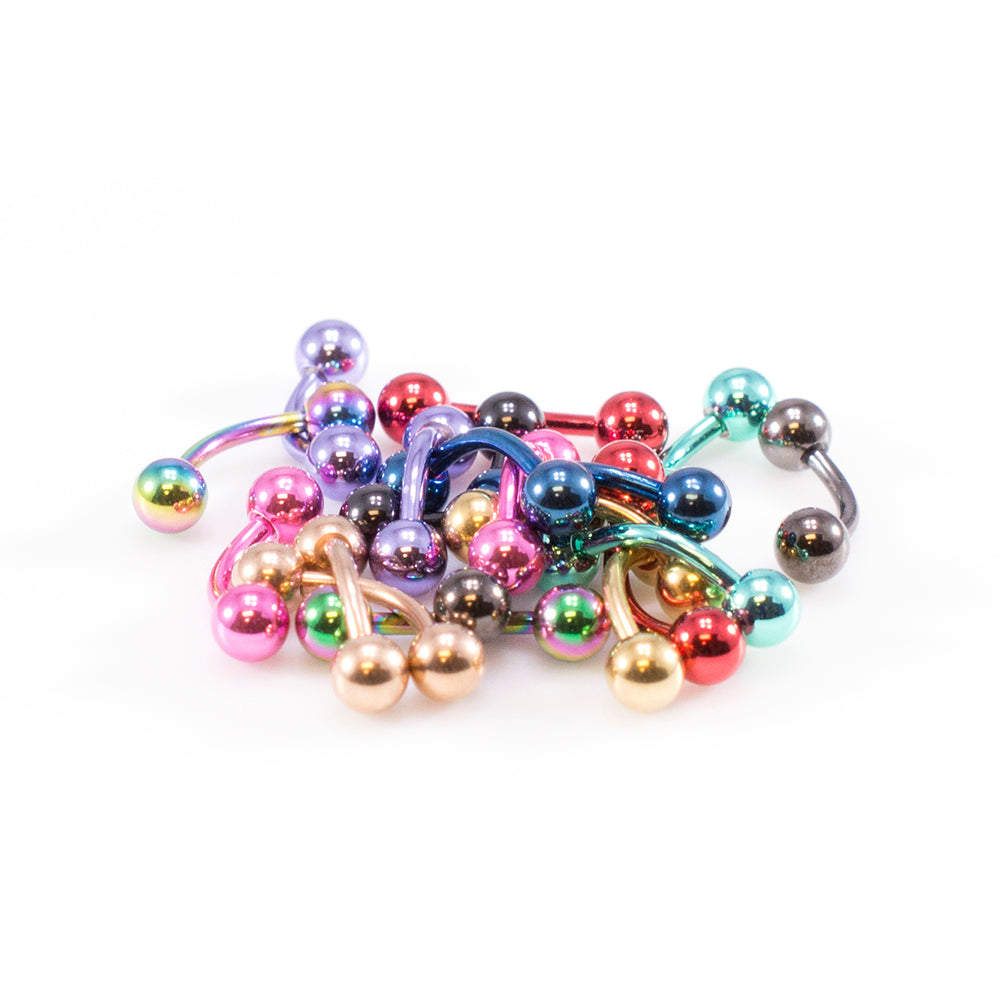 Ion Plated Surgical Steel 16G Eyebrow Barbells Assorted - 10 Pack
