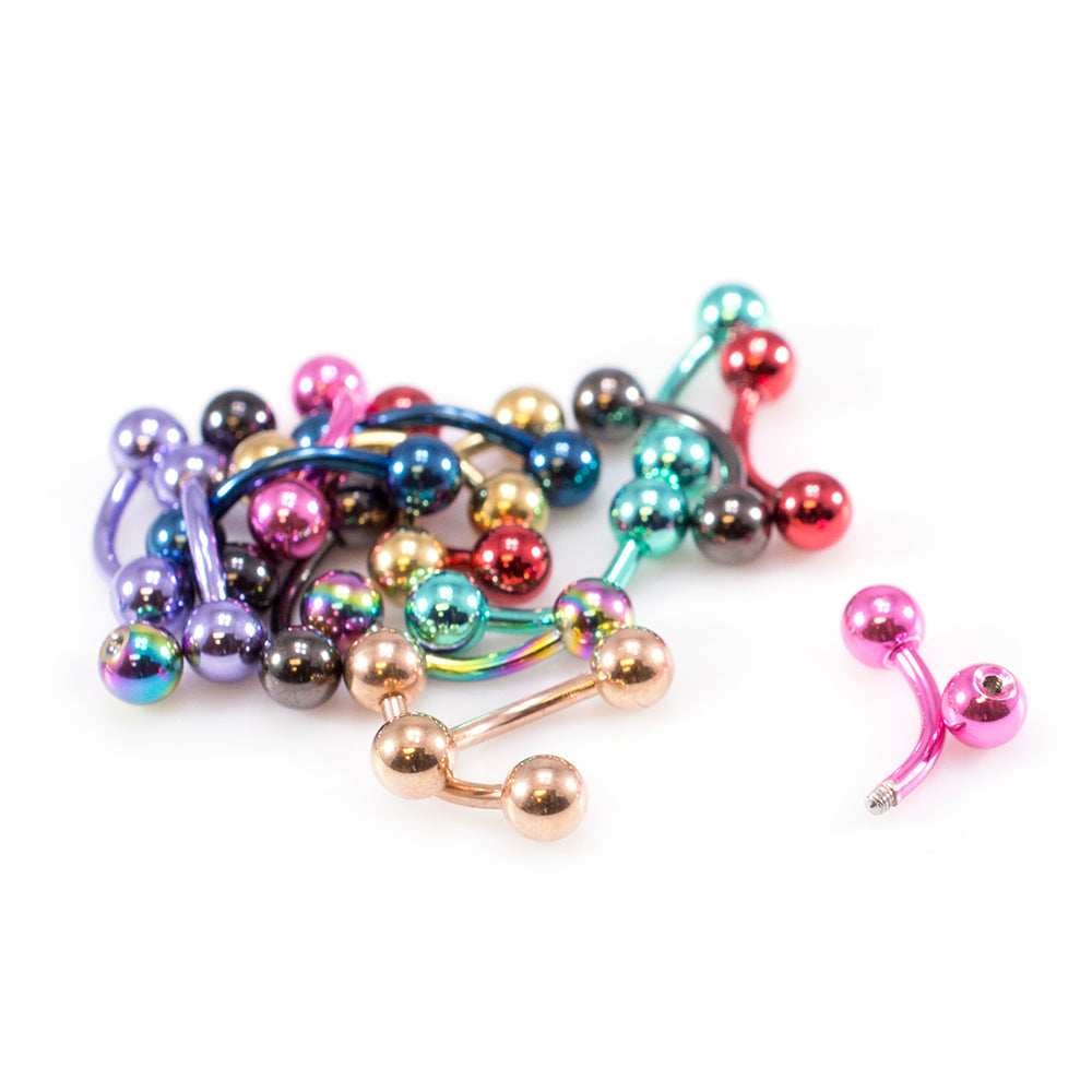 Ion Plated Surgical Steel 16G Eyebrow Barbells Assorted - 10 Pack