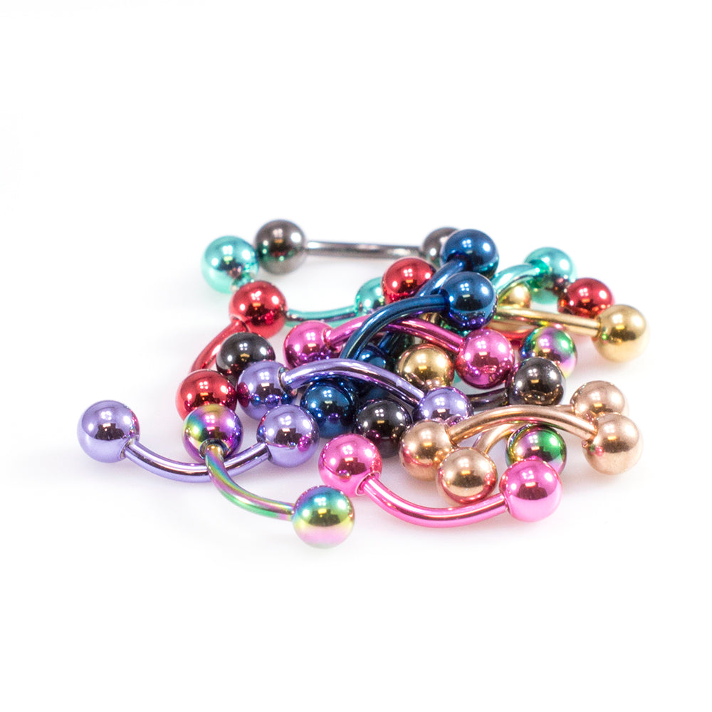 Ion Plated Surgical Steel 16G Eyebrow Barbells Assorted - 10 Pack