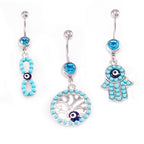 Surgical Steel 14G Evil Eye, Tree of Life & Hamsa Belly Rings - 3 Pack