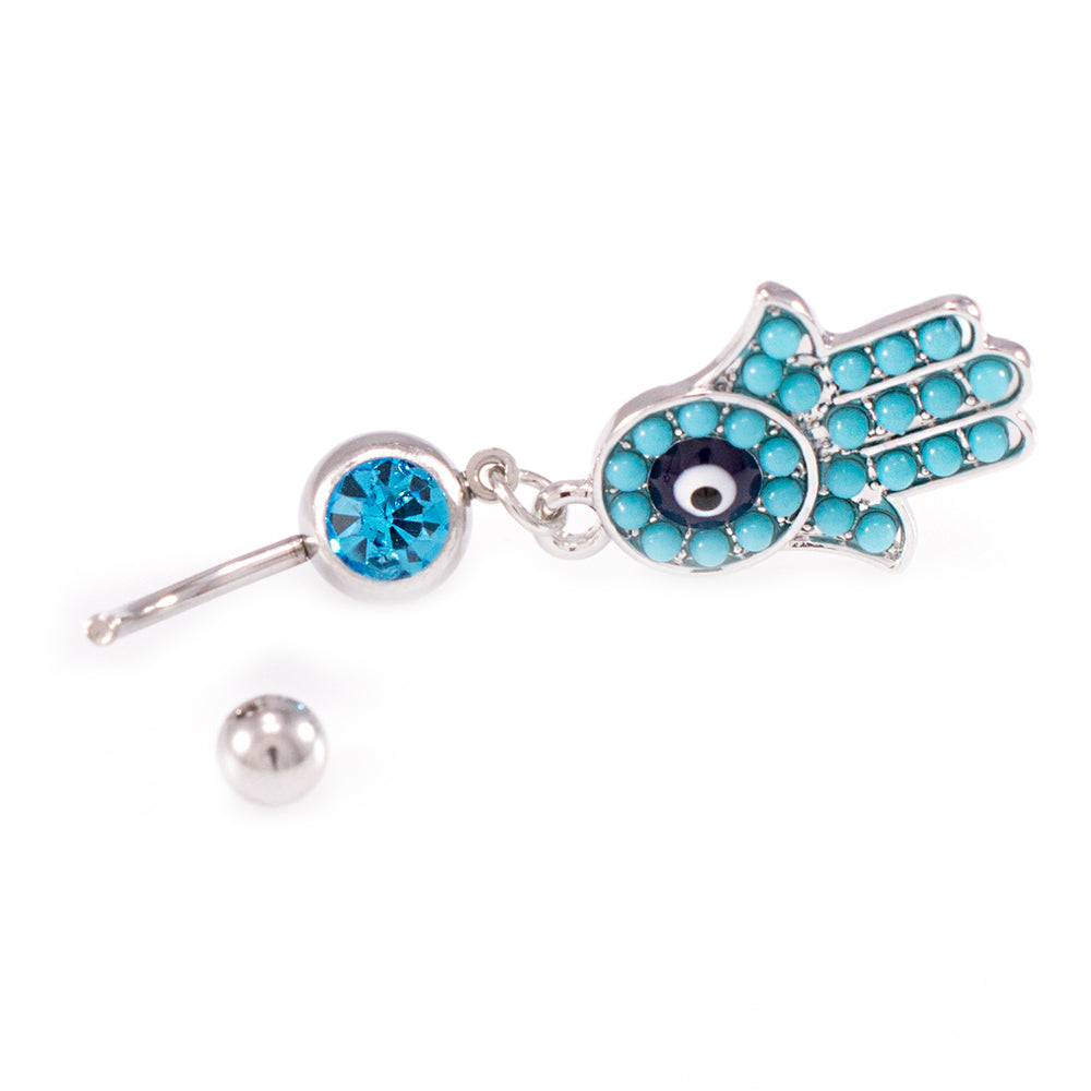 Surgical Steel 14G Evil Eye, Tree of Life & Hamsa Belly Rings - 3 Pack