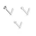 Surgical Steel L Bend Gem Top Nose Rings with Retainer - 3 Pack