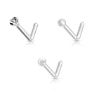 Surgical Steel L Bend Gem Top Nose Rings with Retainer - 3 Pack